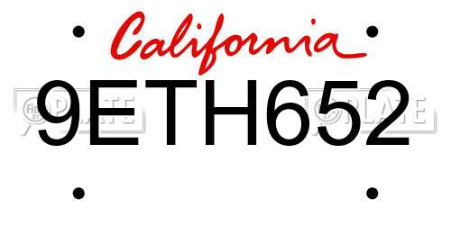 9ETH652 California License Plate