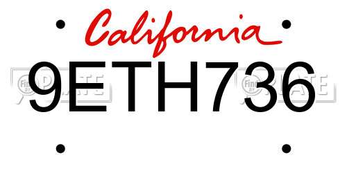 9ETH736 California License Plate