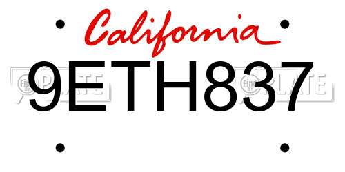 9ETH837 California License Plate