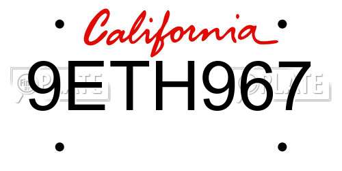 9ETH967 California License Plate