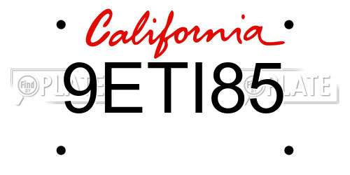 9ETI85 California License Plate