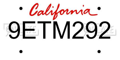 9ETM292 California License Plate