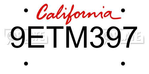 9ETM397 California License Plate