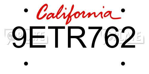 9ETR762 California License Plate
