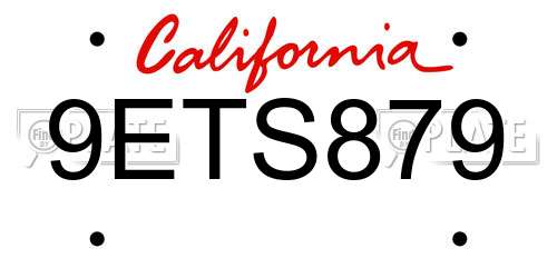 9ETS879 California License Plate