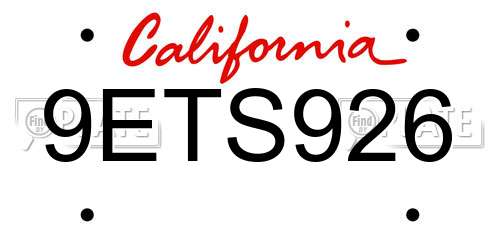 9ETS926 California License Plate