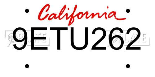 9ETU262 California License Plate