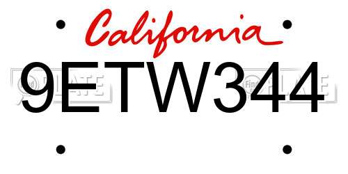 9ETW344 California License Plate