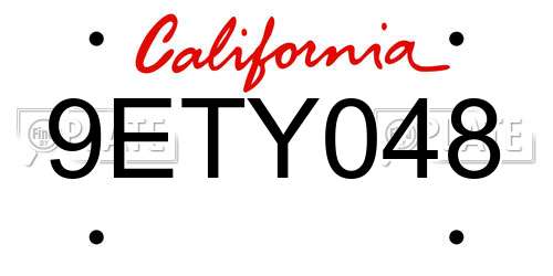 9ETY048 California License Plate
