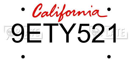 9ETY521 California License Plate
