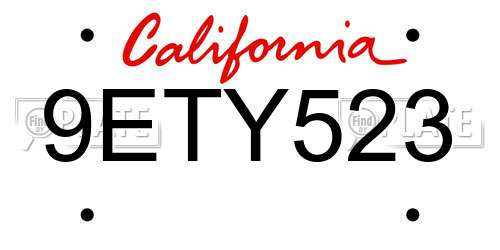 9ETY523 California License Plate