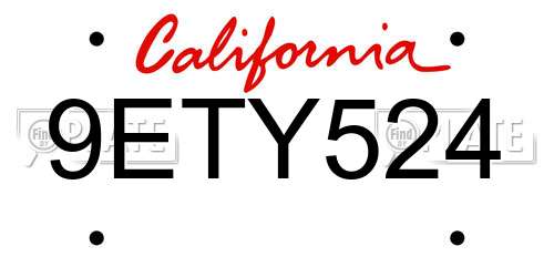 9ETY524 California License Plate