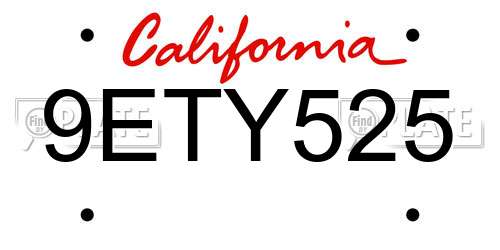 9ETY525 California License Plate
