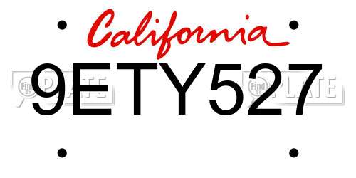 9ETY527 California License Plate