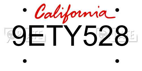 9ETY528 California License Plate