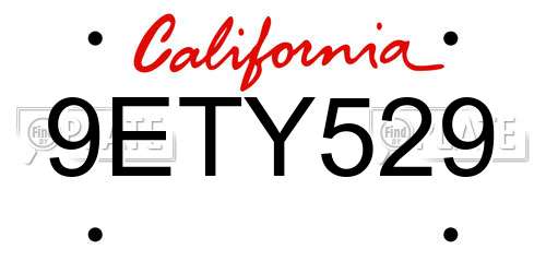 9ETY529 California License Plate
