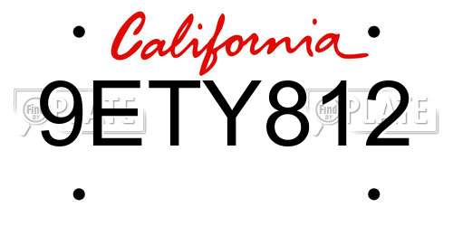 9ETY812 California License Plate