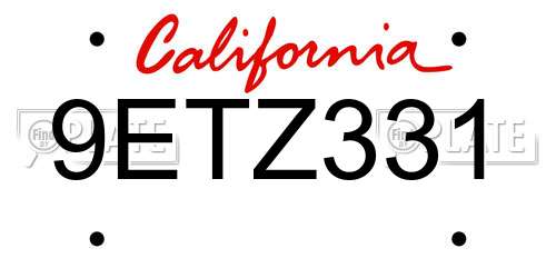 9ETZ331 California License Plate