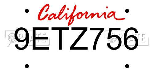 9ETZ756 California License Plate