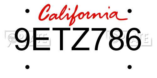 9ETZ786 California License Plate