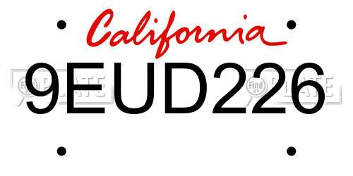 9EUD226 California License Plate