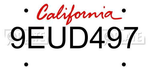 9EUD497 California License Plate