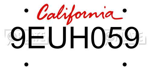 9EUH059 California License Plate