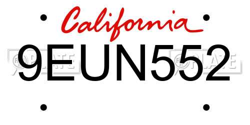 9EUN552 California License Plate