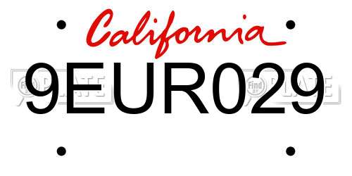 9EUR029 California License Plate