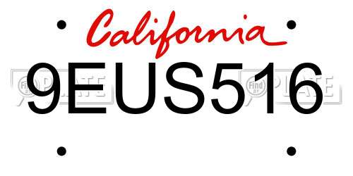 9EUS516 California License Plate