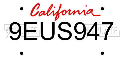9EUS947 California License Plate