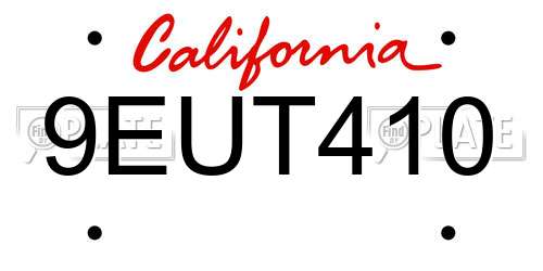 9EUT410 California License Plate