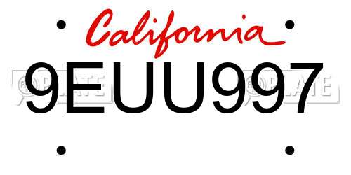 9EUU997 California License Plate