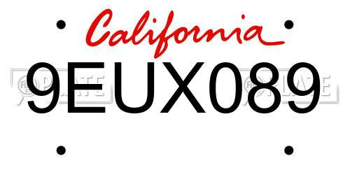 9EUX089 California License Plate