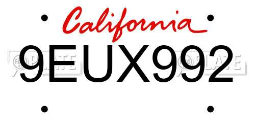 9EUX992 California License Plate