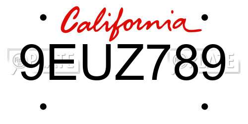9EUZ789 California License Plate