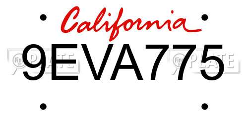 9EVA775 California License Plate