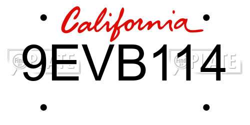 9EVB114 California License Plate