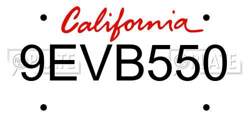 9EVB550 California License Plate