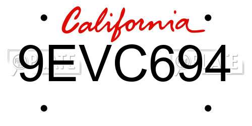 9EVC694 California License Plate