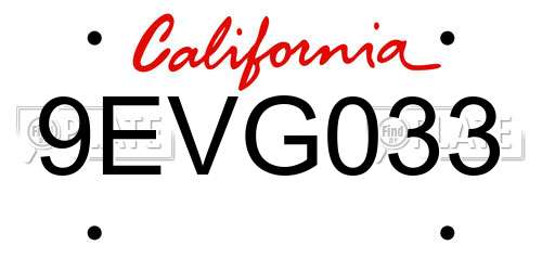 9EVG033 California License Plate
