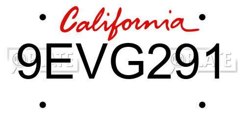 9EVG291 California License Plate