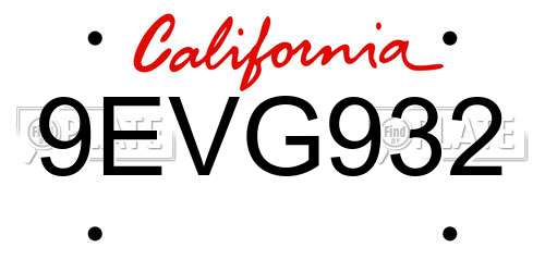 9EVG932 California License Plate