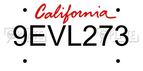 9EVL273 California License Plate