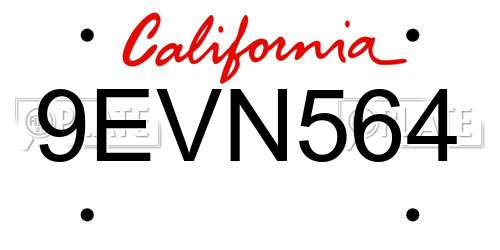 9EVN564 California License Plate
