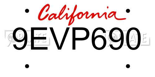 9EVP690 California License Plate