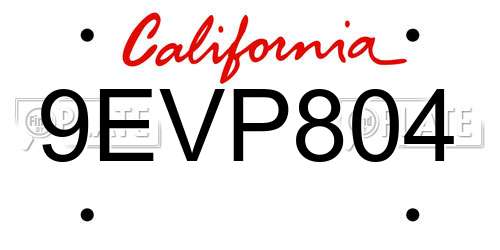 9EVP804 California License Plate