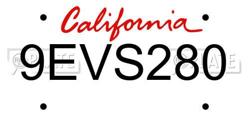 9EVS280 California License Plate