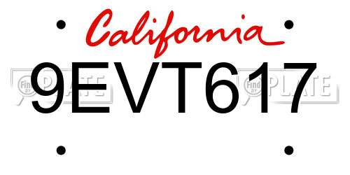 9EVT617 California License Plate