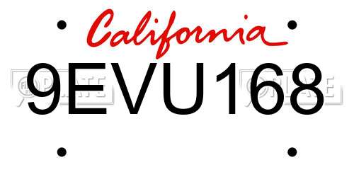 9EVU168 California License Plate